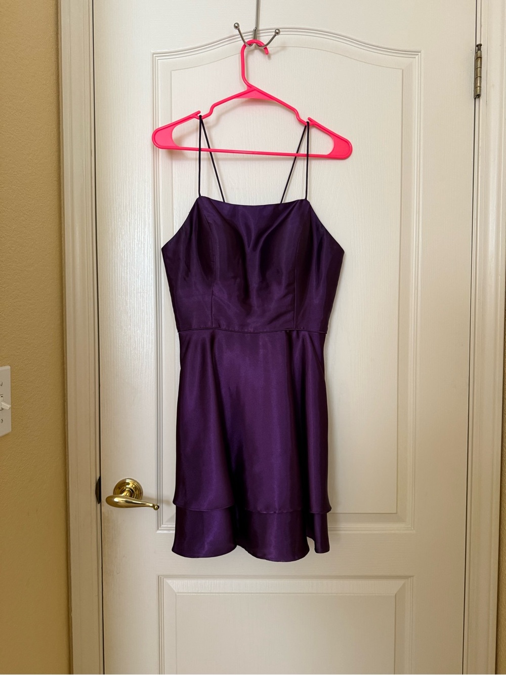 Satin Spaghetti Strap Mini Dress in Deep Purple